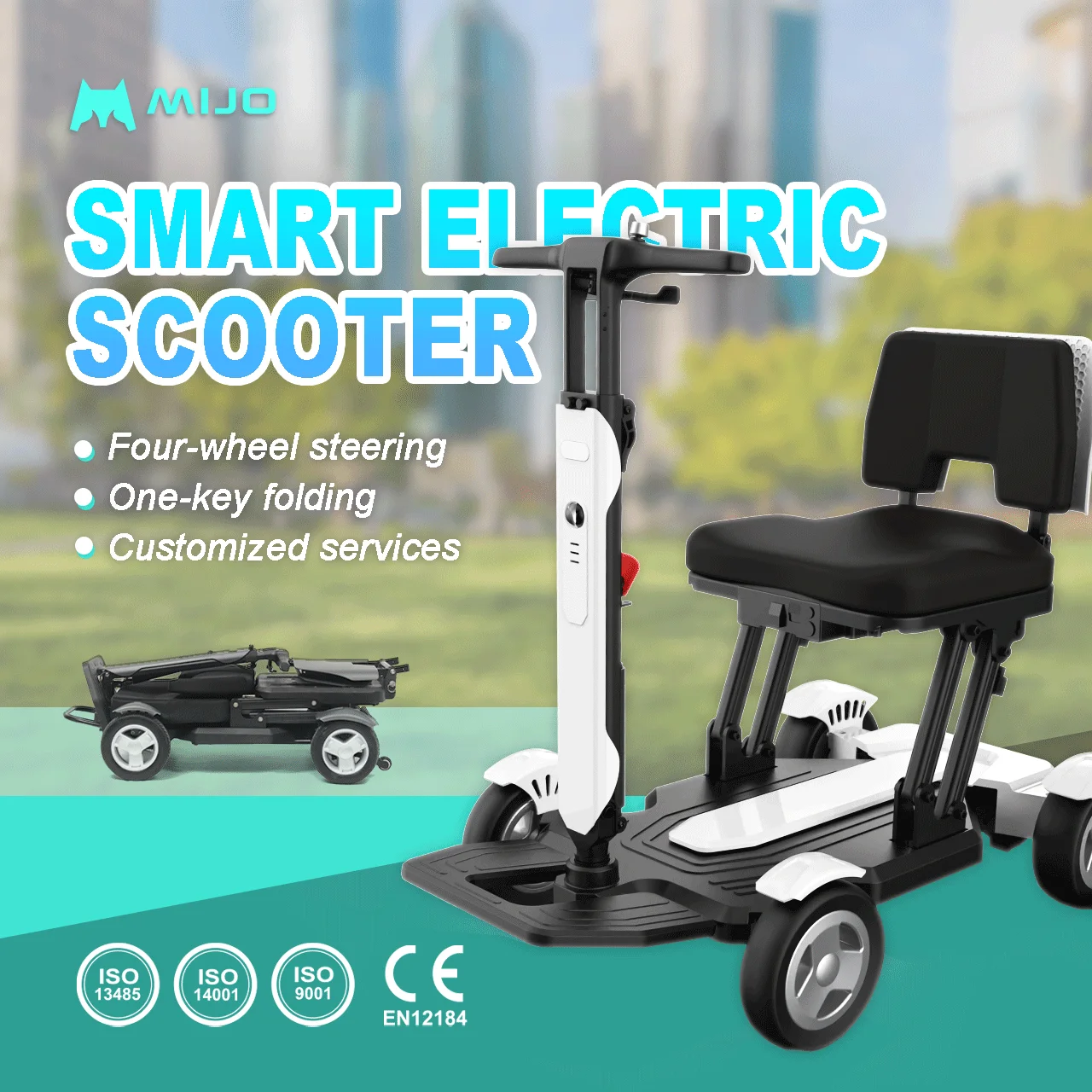 4 Wheel Foldable Elderly Medical Scooter For Disabled Best Light Weight Collapsible Handicapped Fold Up Mobility Scooter