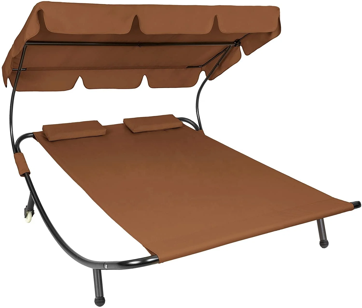 Double Sun Lounger with Sun Canopy, Two Neck Cushions & Wheels