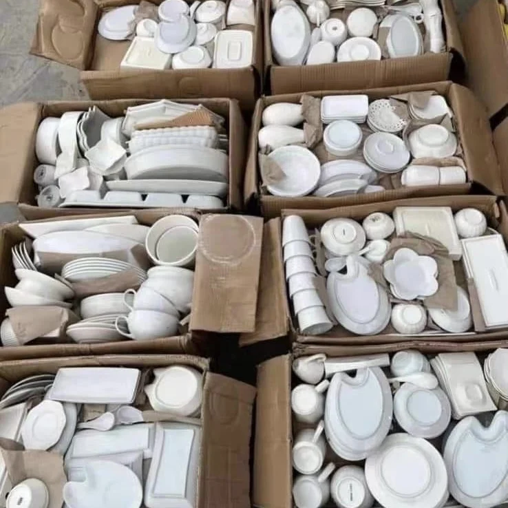 Ceramic Per Carton Wholesale Mix Household White Stocked Ceramic Cheap Tableware Plates Bowls Cups Saucers