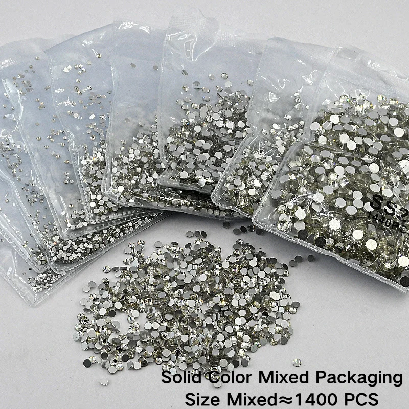 1400pcs Glue Fix Crystal Flatback Rhinestones Glass Diamantes Gems for Crafting Nail Art Crafts Decorations Clothes Shoes