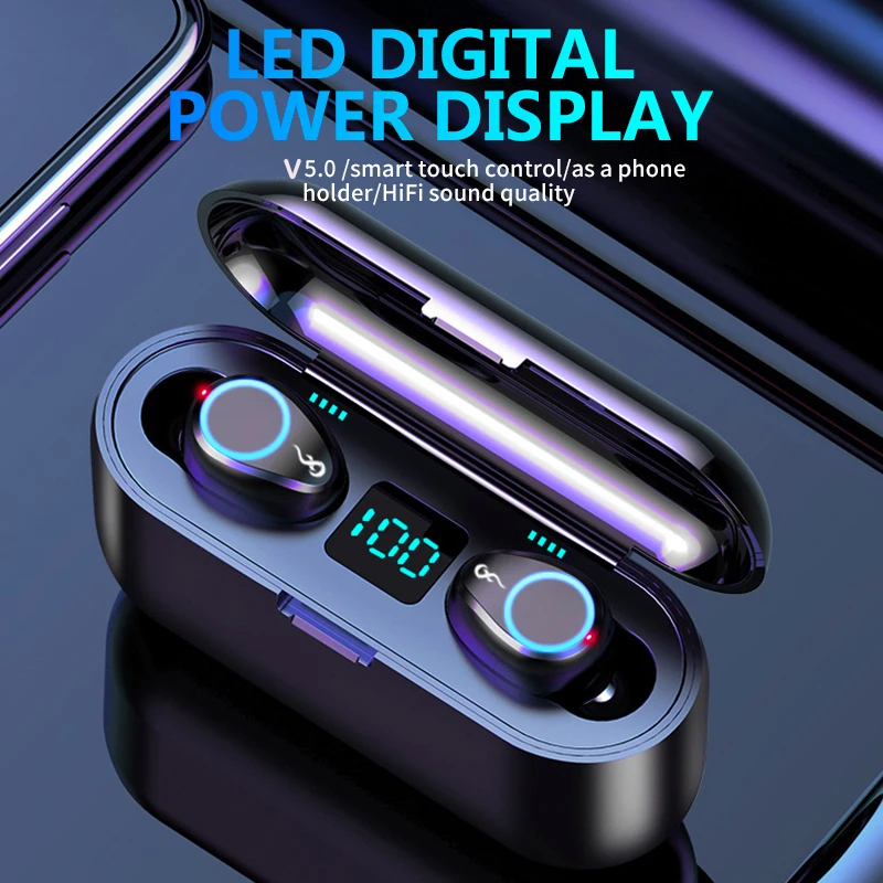 OEM 8d wireless earbuds waterproof ear phone hands free earphone noise cancel earbuds with power bank charging case