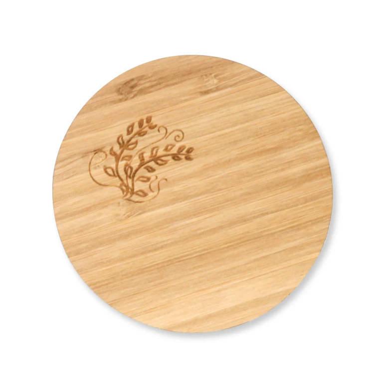 Laser cut and laser engraved round Bamboo wood cup coaster for drink