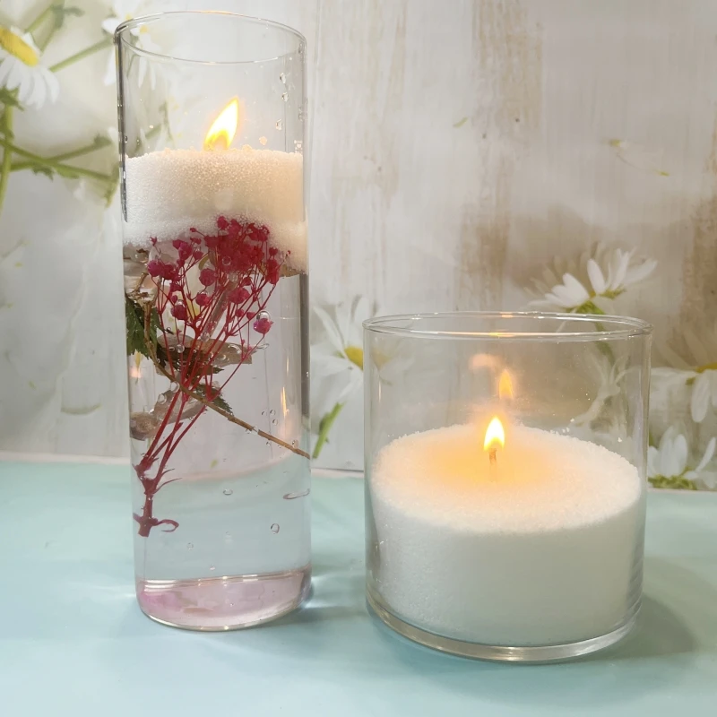 Plant Based Pearled Candle Granulated Powder Sand Wax with Wicks Unscented with Tall Glass Candle Holder Vase for Wedding Event