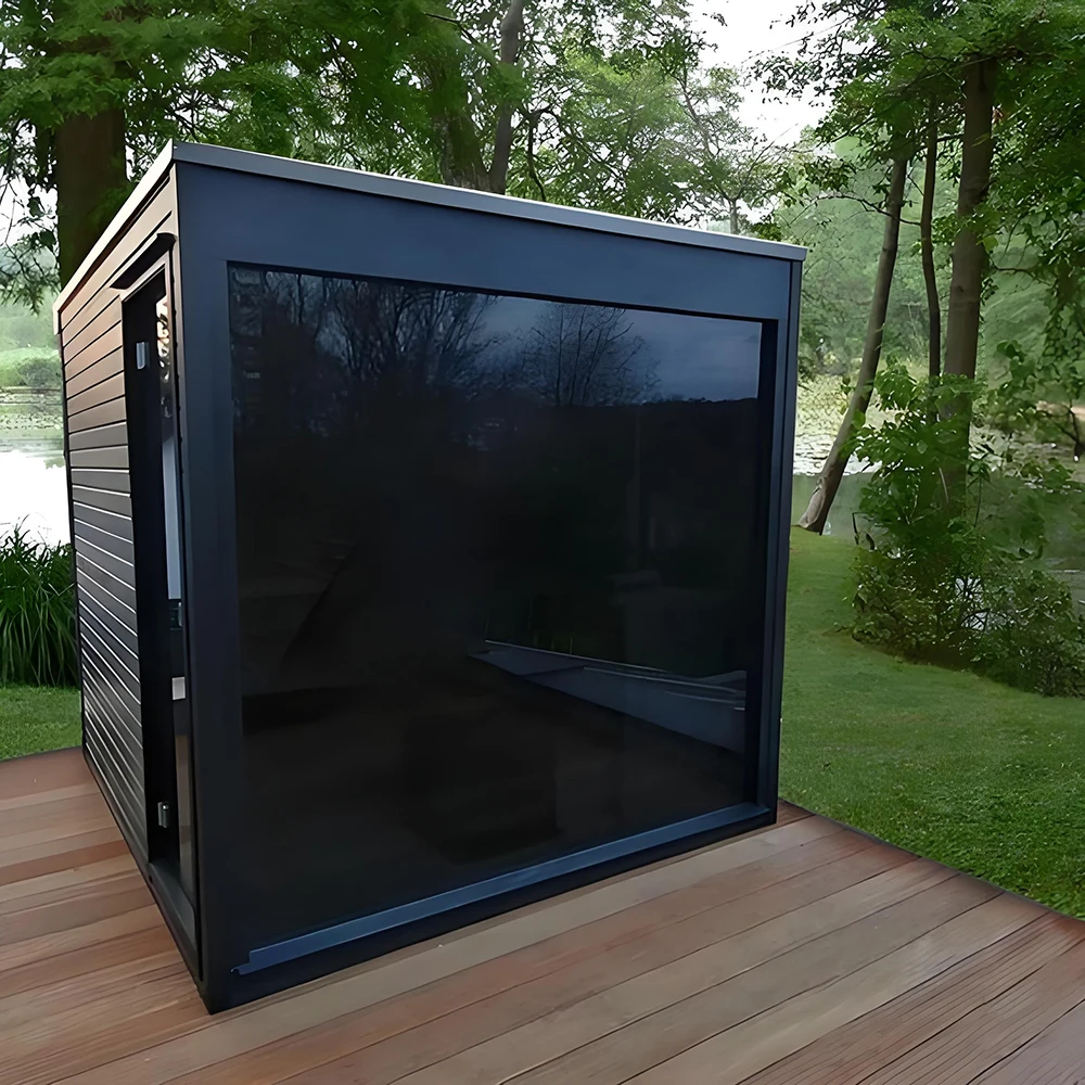Custom Modern Panoramic Spa Steam Sauna Cabin Outdoor Traditional Solid Wood Wet Steam Computer Control Panel 9kw Electric