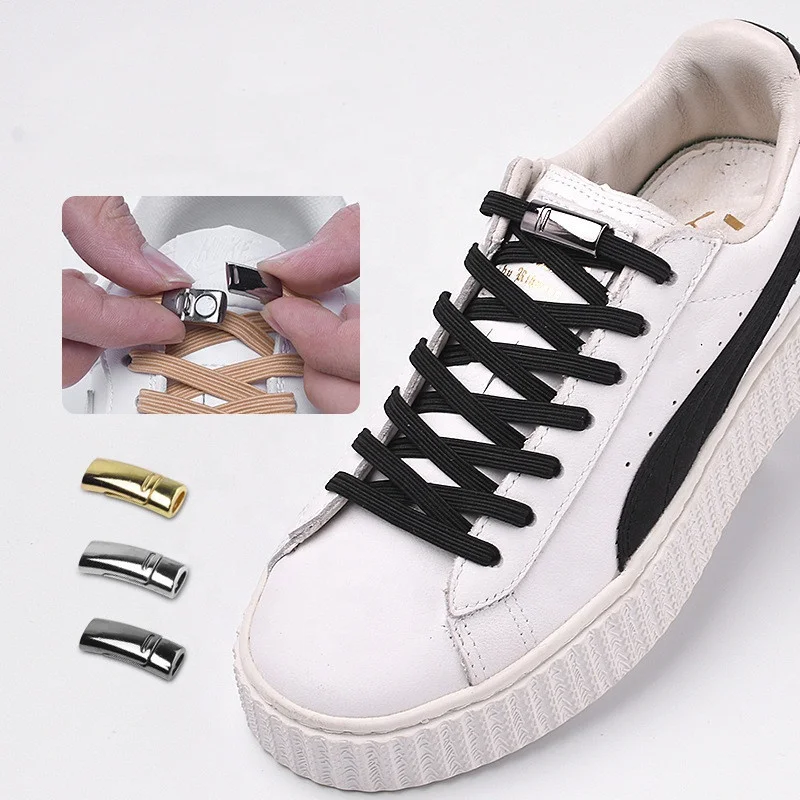 Hot 6MM Elastic Shoelaces Magnetic Fashion Metal Locking Lazy Laces Outdoor Sneakers Quick Flat No Tie Shoelace 1 Pair