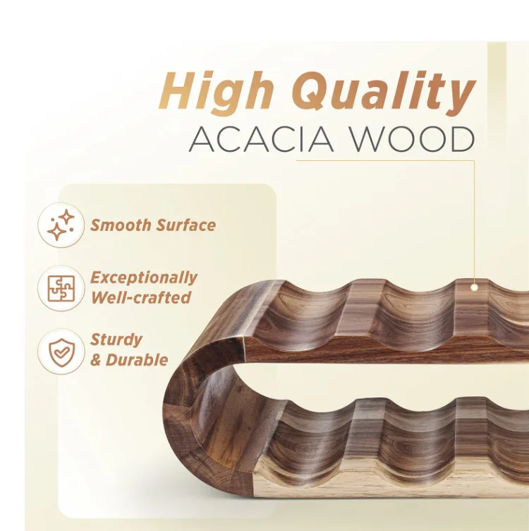 Rustic Acacia Wood Wine Rack Bottle Holder Stand Storage Countertop Tabletop