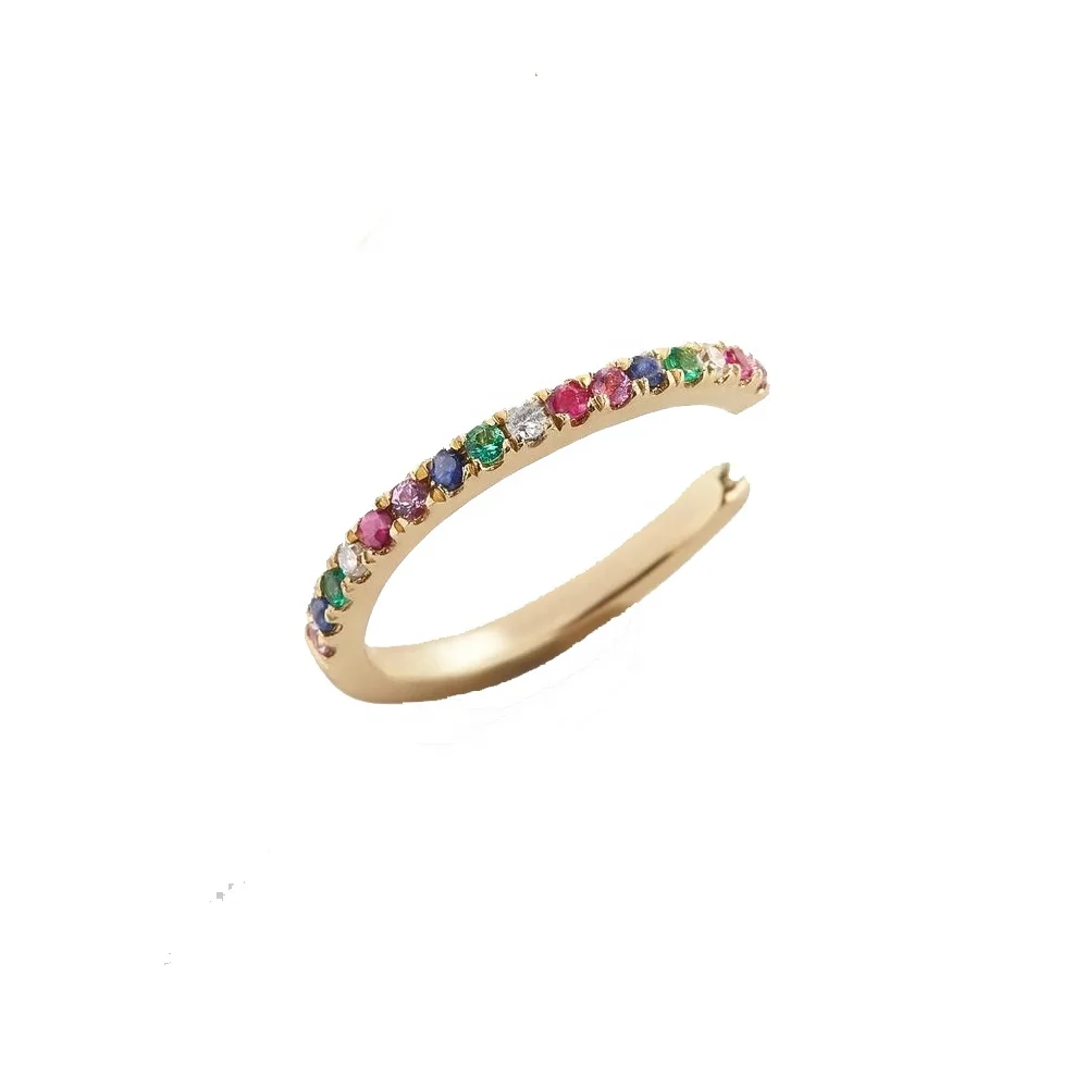 925 Sterling Silver Gold plated Multicolor CZ Fine Rainbow CZ Bohemian Ear Cuff Earring