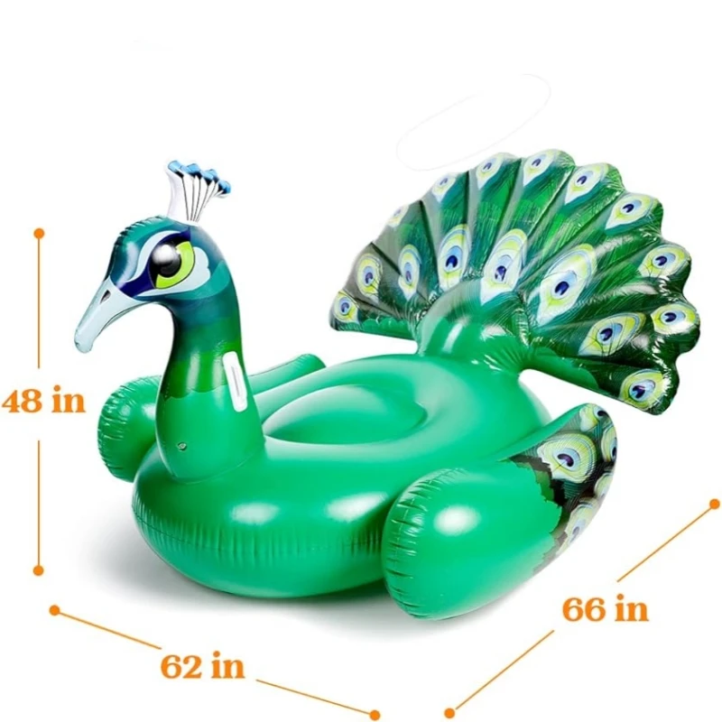 Customizable Large Floating Boat Green Peacock Portable Water Riding Toy Inflatable Row Float Toy Customizable Green Peacock