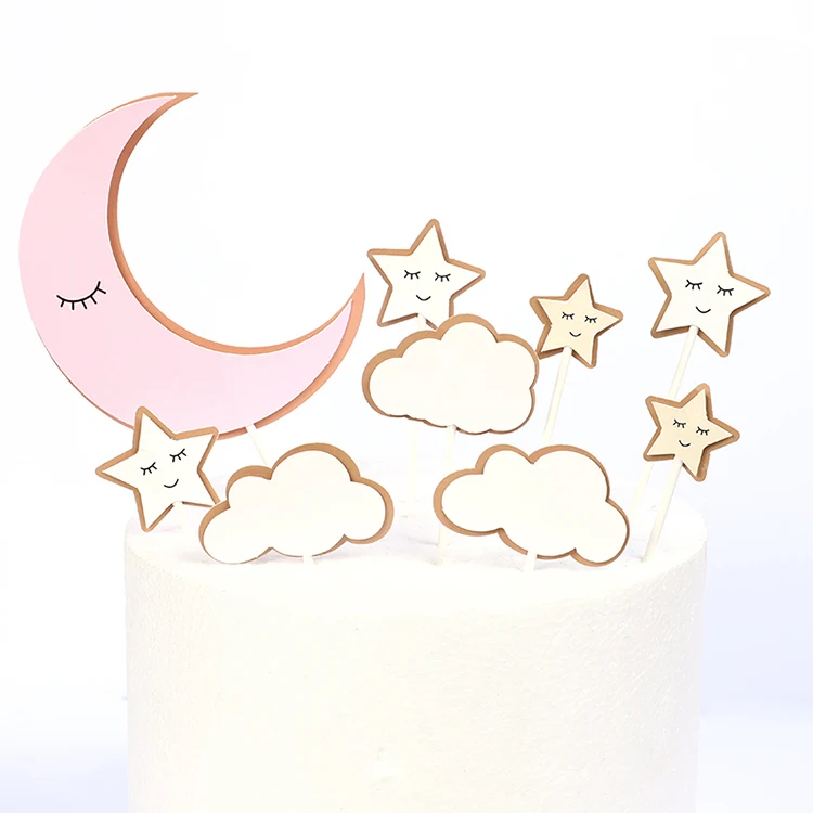 Новые идеи для счастливого дня, топпер для торта, день рождения ребенка, луна, звезды и облака, набор топперов для торта