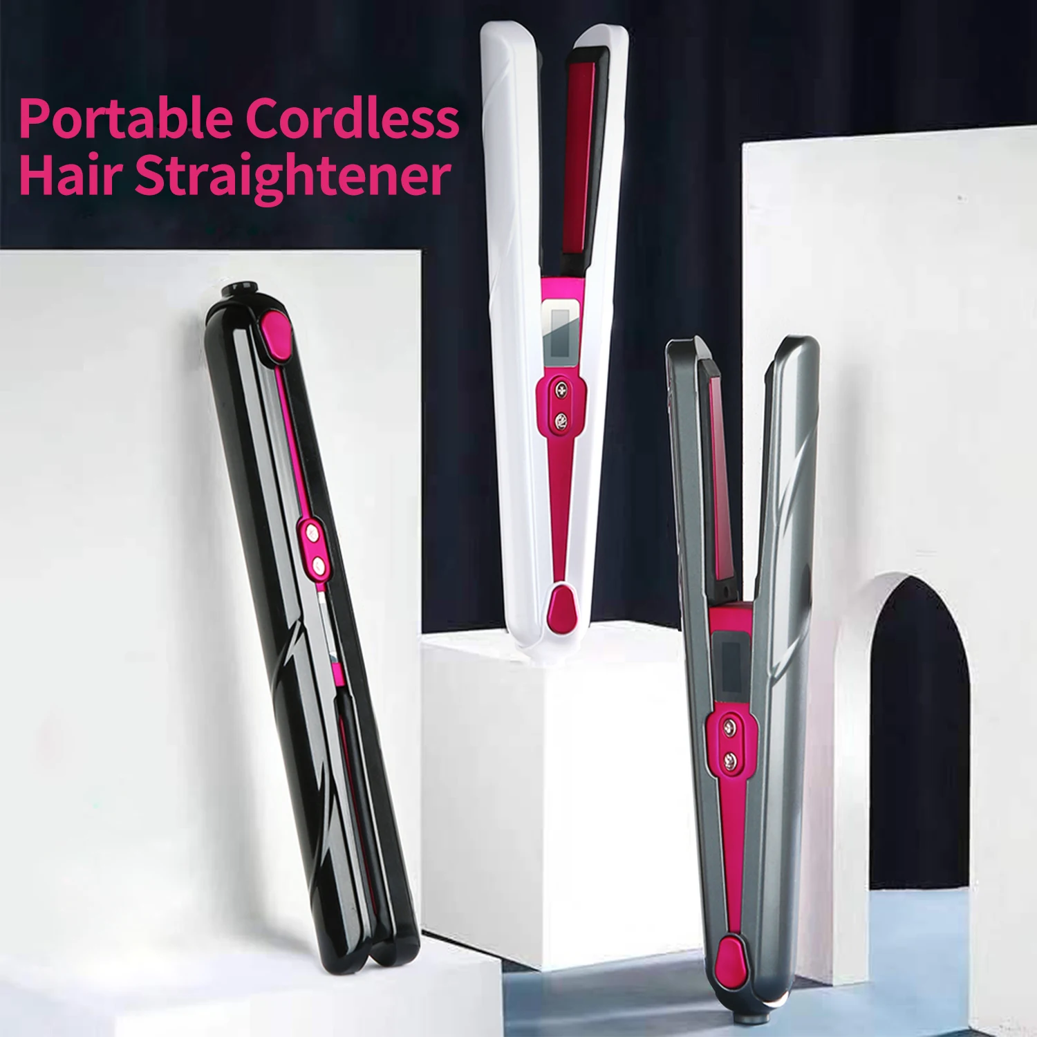 Cordless Hair Straightener Private Label Dual Voltage 210 Degrees LCD Display Hair Straightener Flat Irons Titanium