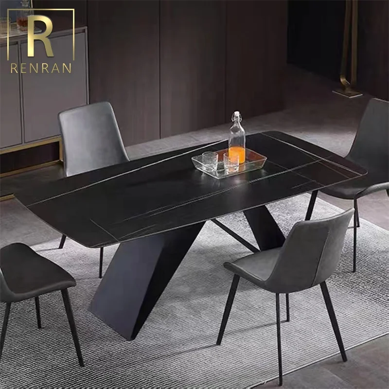Nordic Modern Home Furniture White or Black Marble Top With Metal Frame Rectangle Dining Table for Room