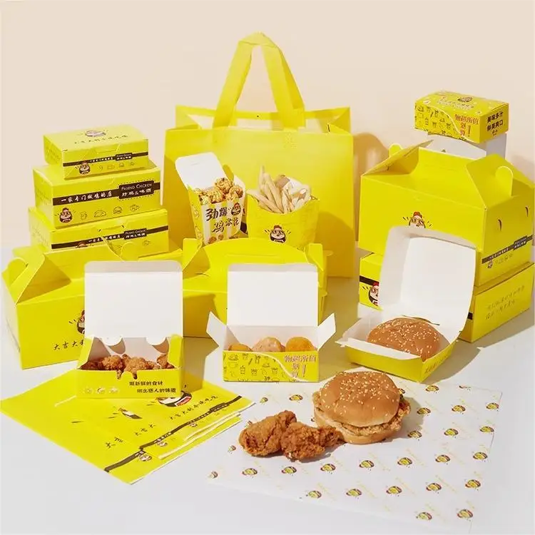 fast food take out to go hamburger nuggets custom design burger and fries box chicken wing