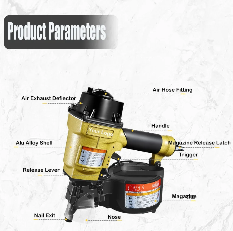 CN90 Air Best Price Pneumatic & Electric Steel Framing Nailer for Furniture & Wooden Industrial Grade Coil Nail Gun