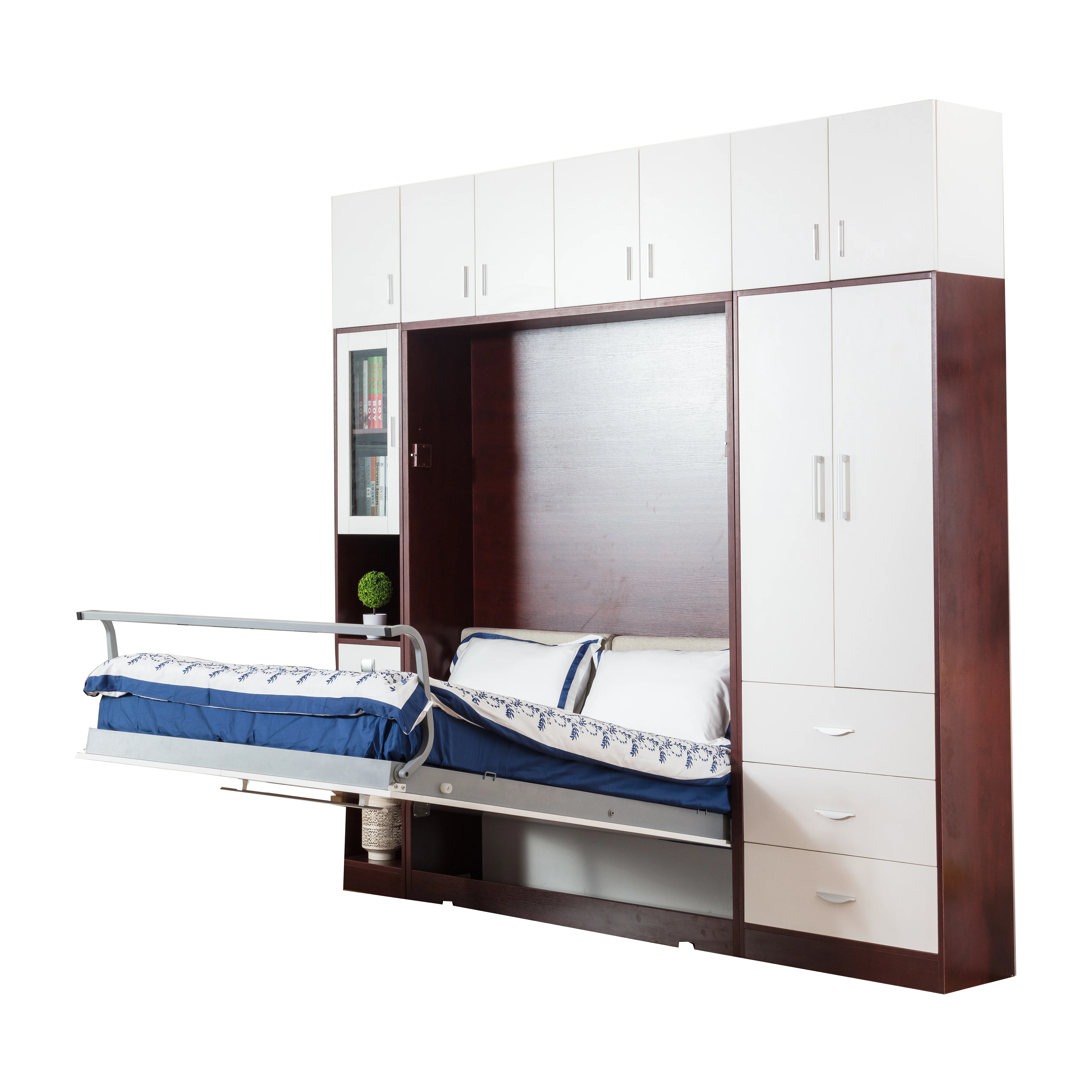 Full size murphy bed saving space hidden smart furniture folding wooden wall bed mechanism