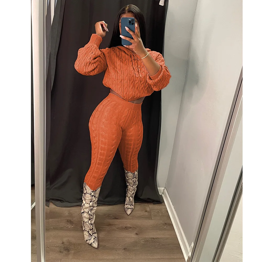 OLAF Women Two Piece Set Fall 2022 Knitted Sweater Pants Outfits Thick Material 2pc Winter Sets Youth Sweater Hoodies Set