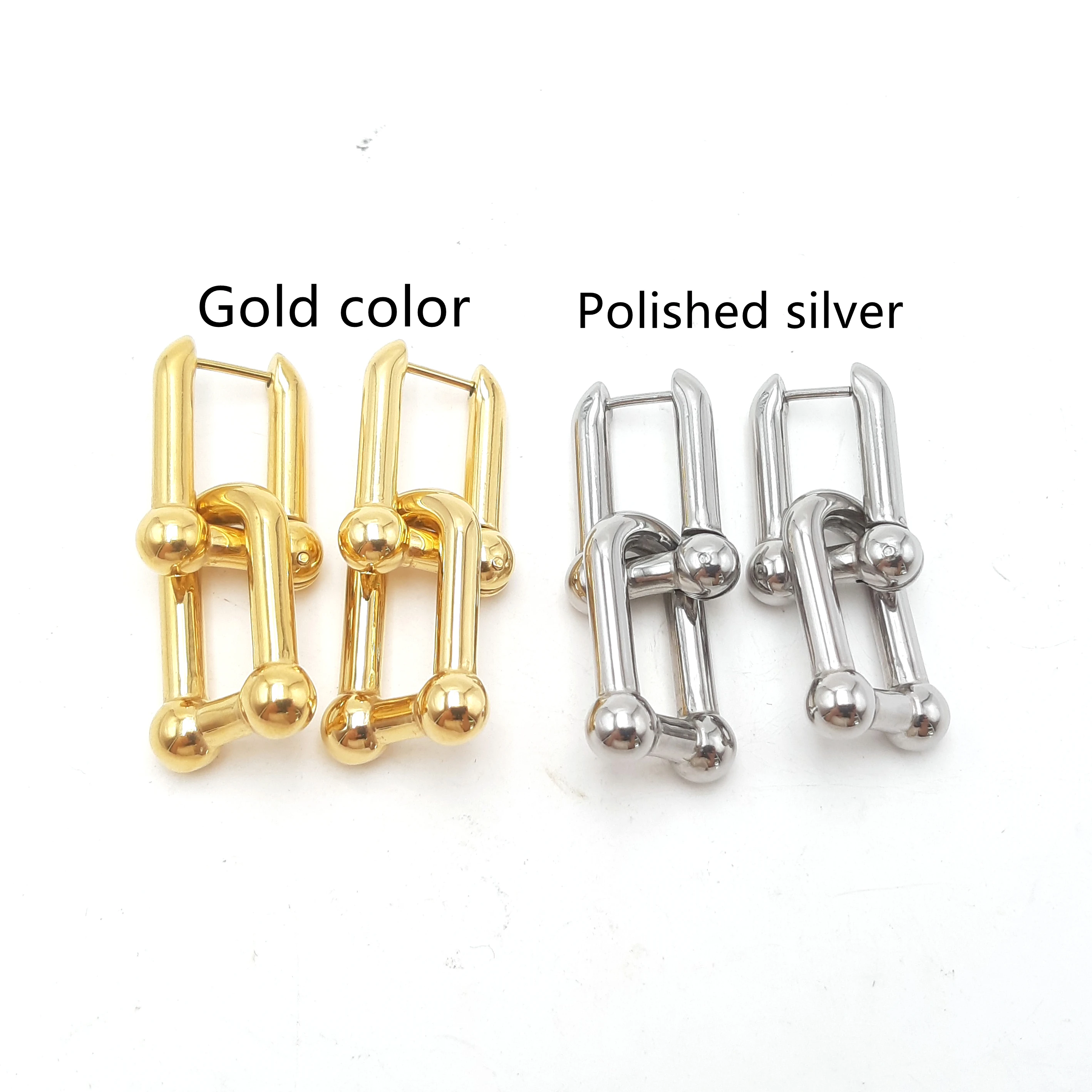 18K gold plated trendy U link hardware buckle drop link hoop earrings