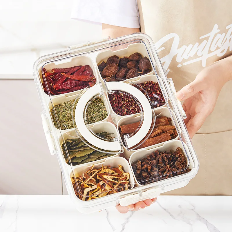 Onsin Portable 8 Compartment Clear Plastic Snack Platter Snack Box Container Snack Storage Box Divided Serving Tray with Divider