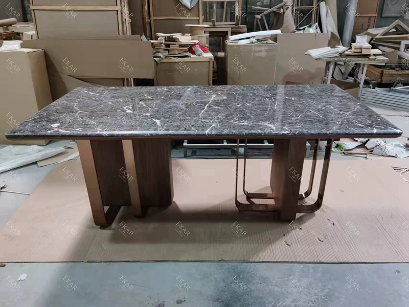 Italian Modern Elegant Marble Top Long Dining Table set Dining Room Furniture metal legs dining table set