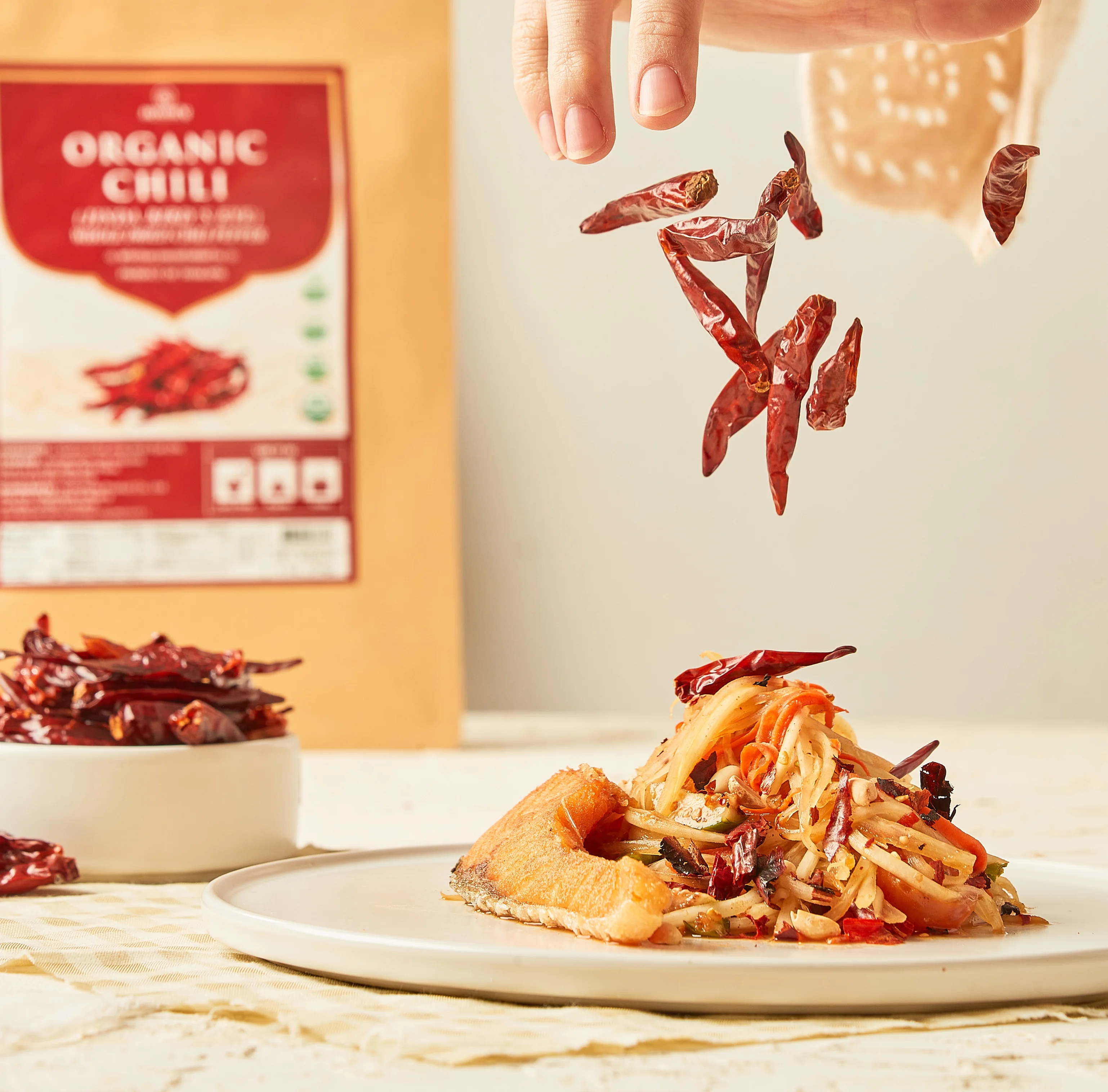 Homtiem  4 Oz. Organic Jinda Dried Chili Peppers for Tom Yum Soup and Pad Thai AUTHENTIC FROM THAILAND