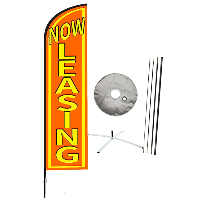 ADMAX Custom Printed Single-sided 13ft M Feather Advertising Banner Flying  Beach Flag Now Leasing with Corss Base and Water Bag