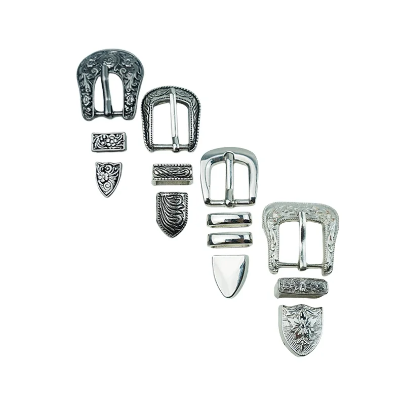 Factory Direct Customizable Logo Zinc Alloy Western Three-Piece Cowboy Style Belt Buckle Classic Retro Pin Design Clothing Bags