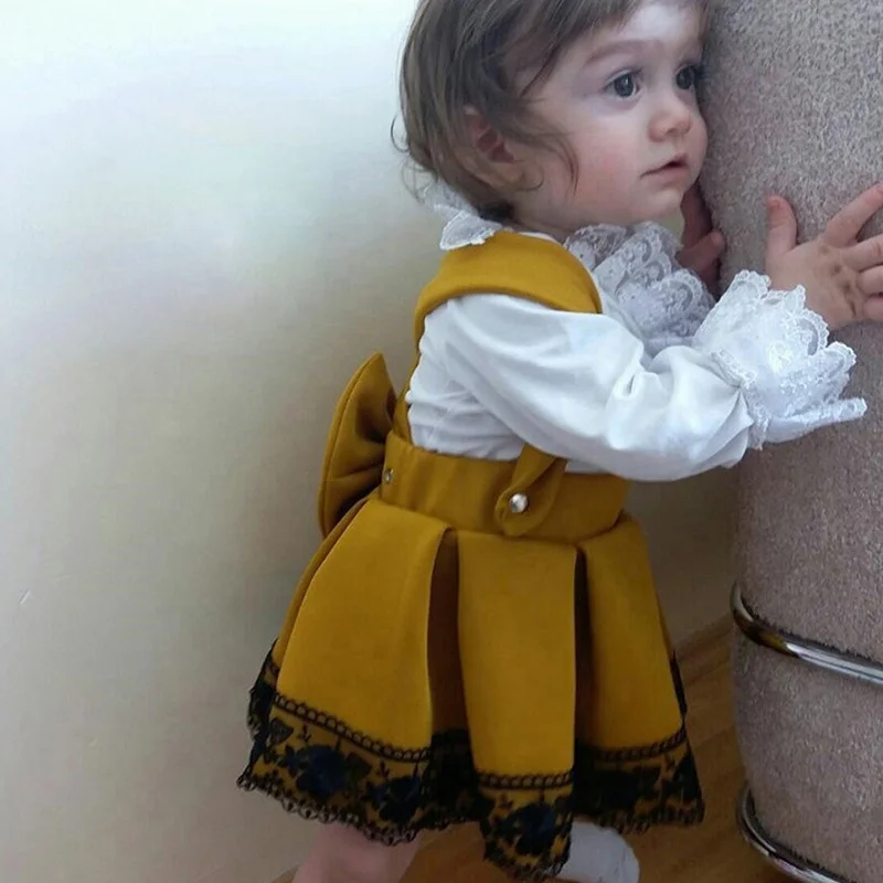 Boutique new baby clothing sets long sleeve solid rompers and yellow overall skirts with romper 2pcs girls clothing sets