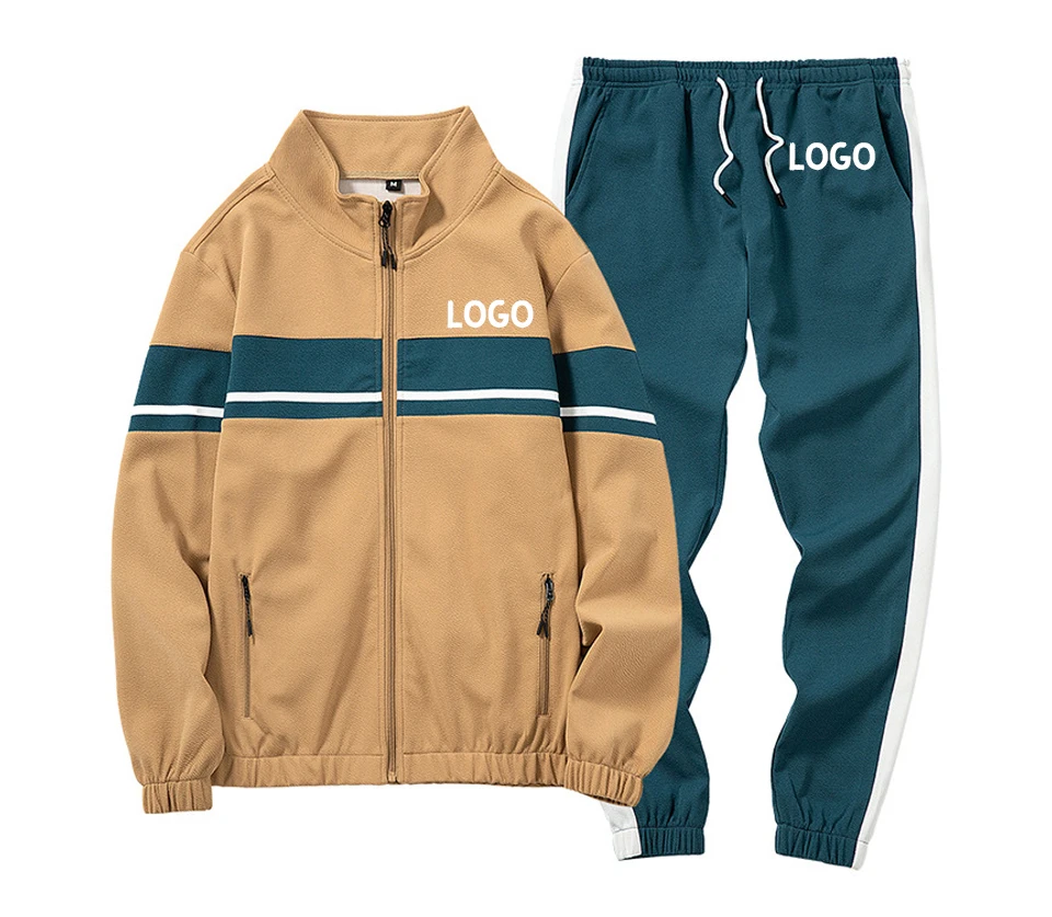 Wholesales Custom Design Fleece Polyester Hoodie Sweatshirt Jogger Pants Color Blocked Sweatsuit Tracksuit Set