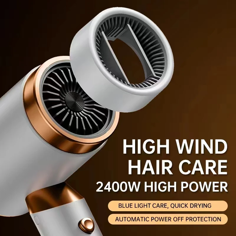 High wind hair care 2400w high power hair dryer blue light care quick drying automatic power off protection 2024 new product