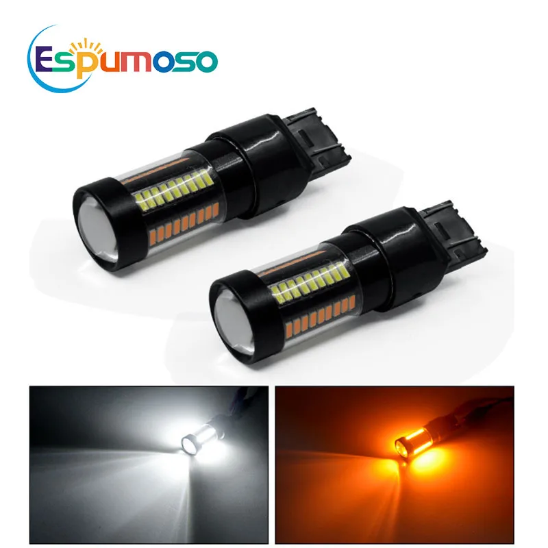 Dual Colors White Amber With Conversion Car Driving Light 12V 4014 Led Bulbs 66 SMD 3157 1157 BAY15D Led DRL Turn Light Signal