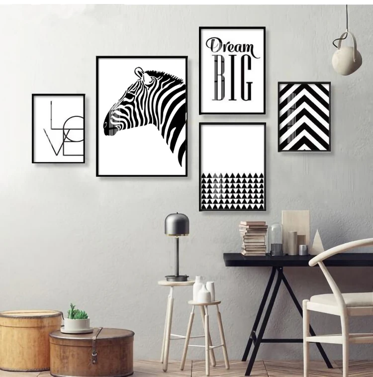 Zebra abstract canvas wall art painting quotes modern custom cheap home room decoration framed picture display