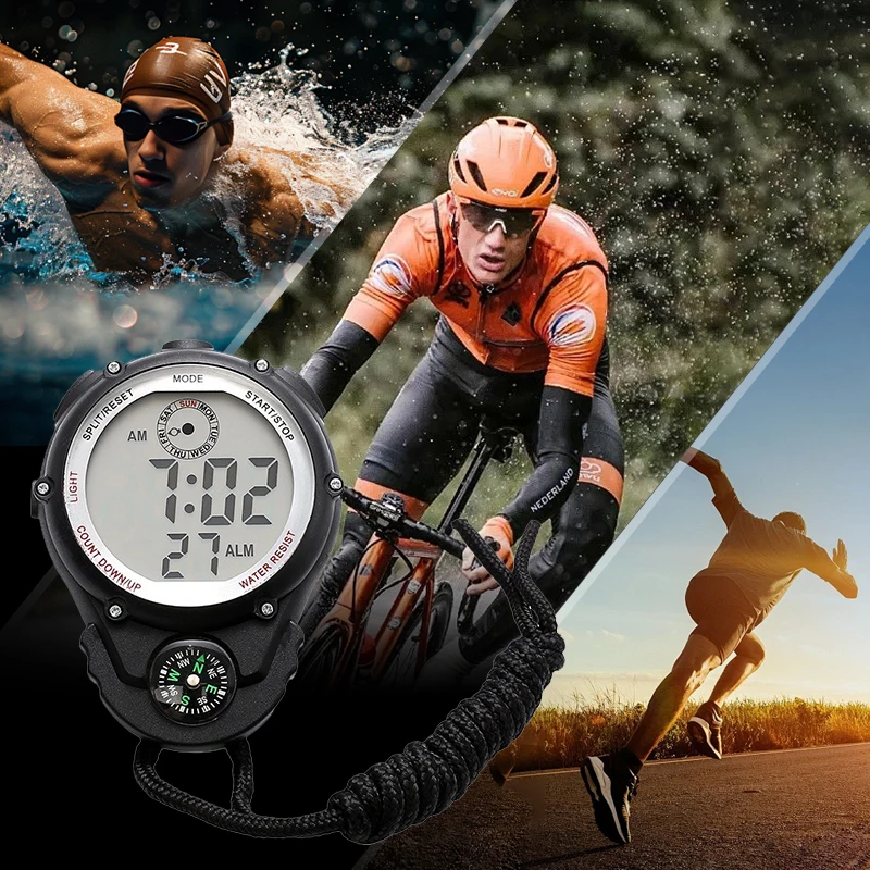 EMAF Waterproof Kids Digital Stopwatches Split Coach Stop watch Big Display Cronometro Decimal Minute Simple Stopwatch Clock
