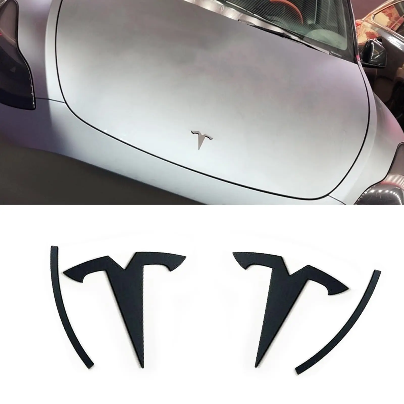 2 Pcs Front Hood Badge Decal & Rear Trunk Logo 3D Metal Emblem Sticker for Tesla Model Y Model 3