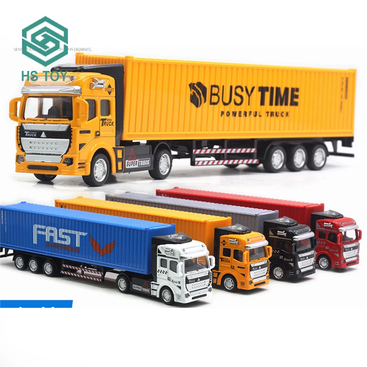 HS 1 50 Scale Popular Custom Logo Pull Back Container Metal Truck Car Model Diecast Trailer Car For Boys