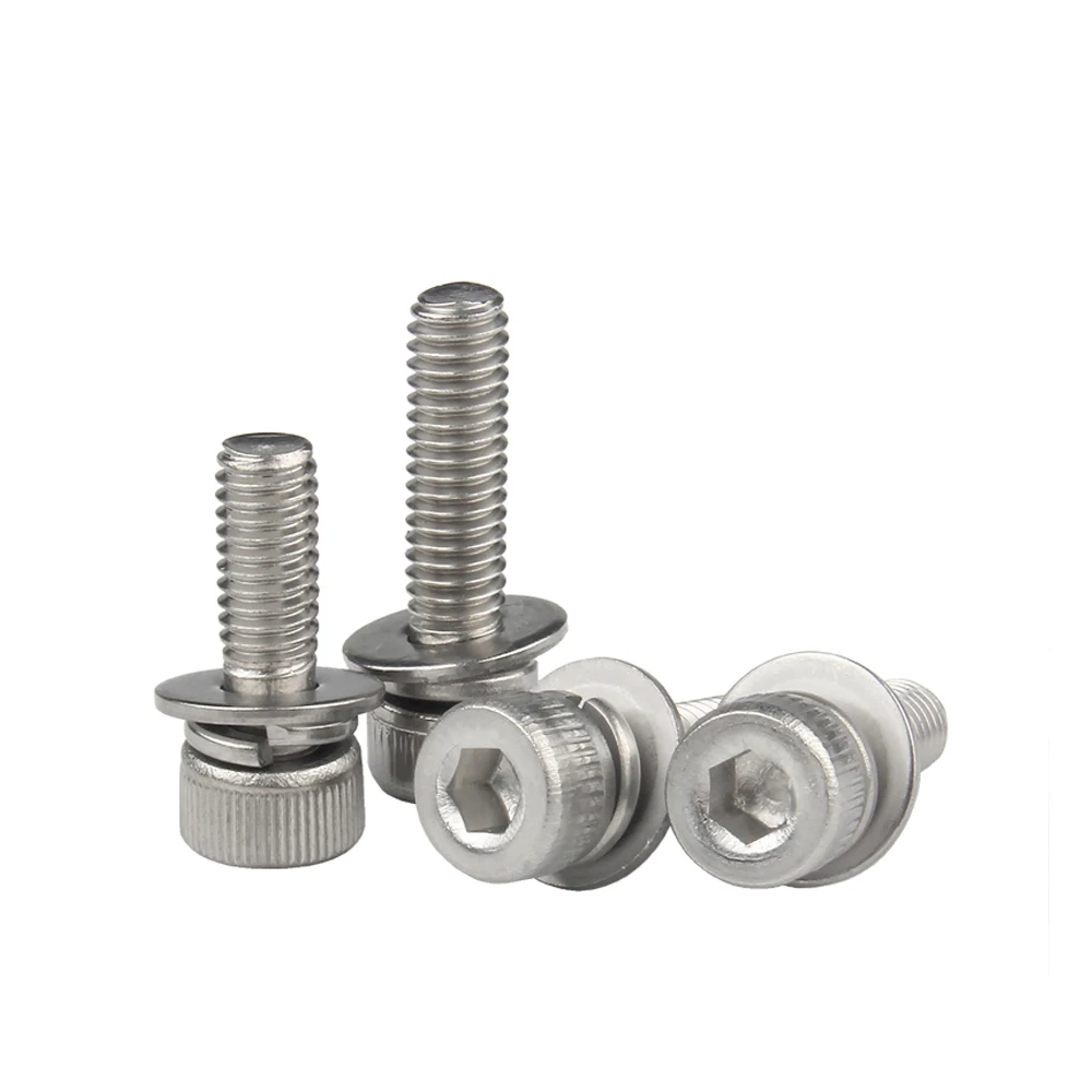 Stainless Steel Hex Socket Knurled Cheese Head Screws Three Combination Screws