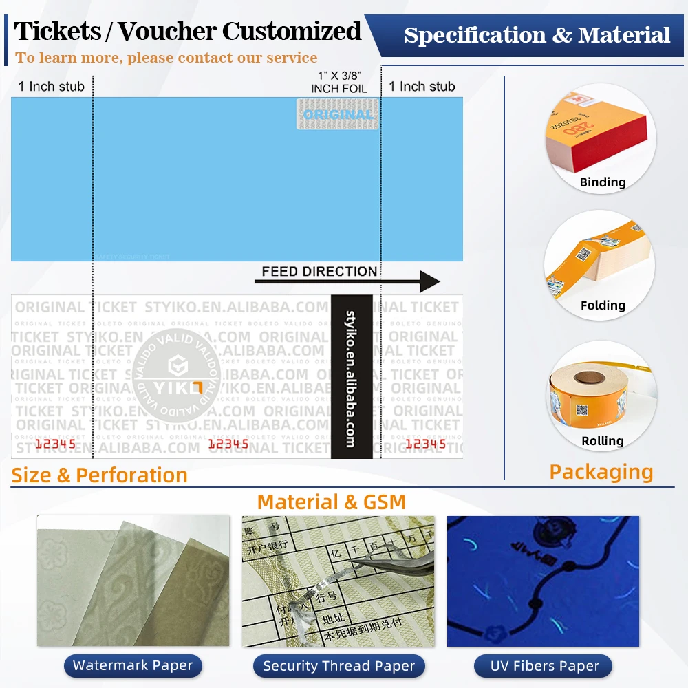 Custom Concert Hologram Logo Ticket Printing Paper Security Event Admission Voucher Tickets With Holographic Stamping For Match