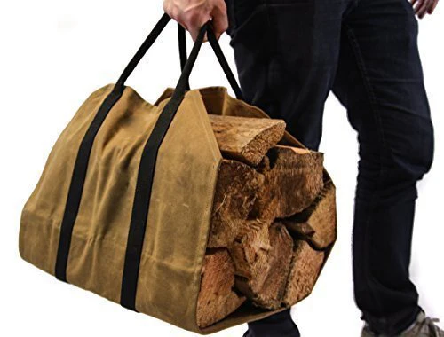Waxed Canvas Firewood Bag Log Carrier Tote Bag