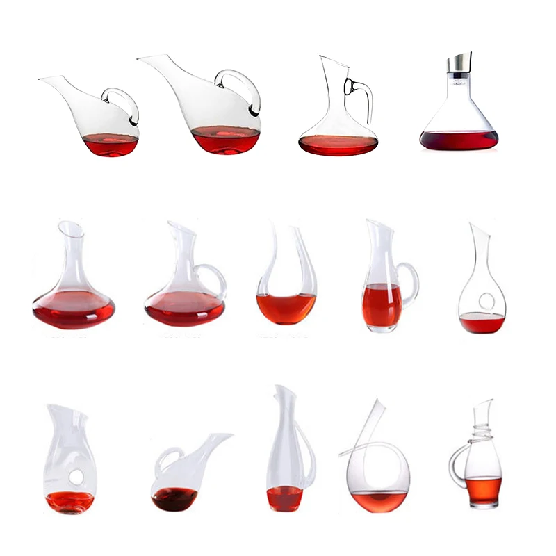 1500ml Custom logo Shape Hand Blown Luxury Red Wine glass Decanters Freely Sample Wholesale Clear Glass with Handle