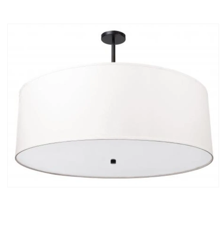 Luxury matt black iron frame ceiling pendant light with linen white color for hotel