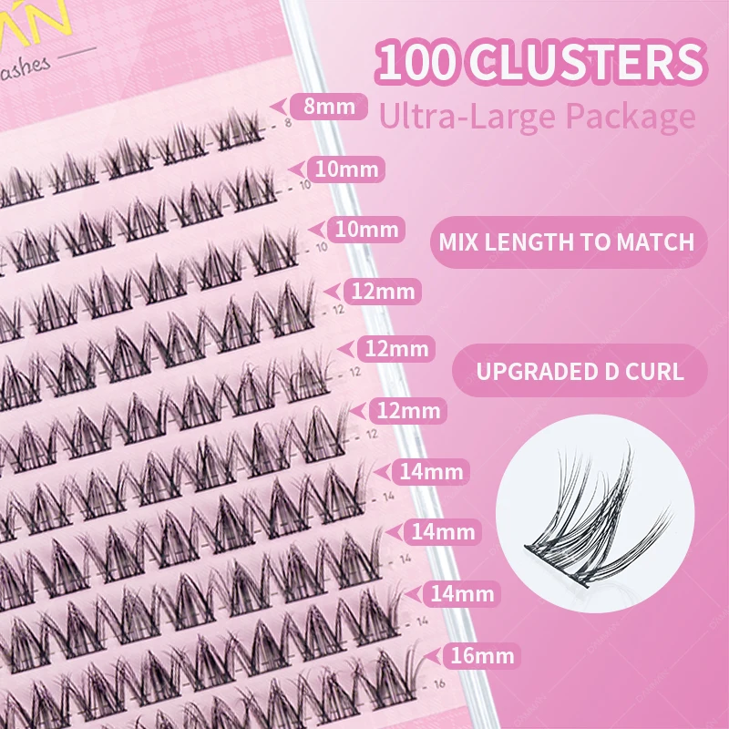 DAMMAN DIY Eyelash Extensions Matte Black D Curl Best DIY Cluster Lashes Extensions