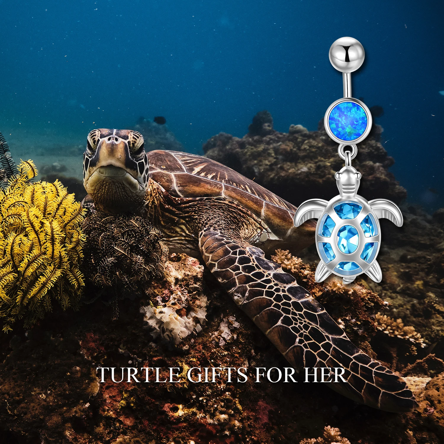 High Quality 925 Sterling Silver Blue Opal Sea Turtle Belly Button Women Sexy Navel Piercing Ring Belly Ring Belly Piercing