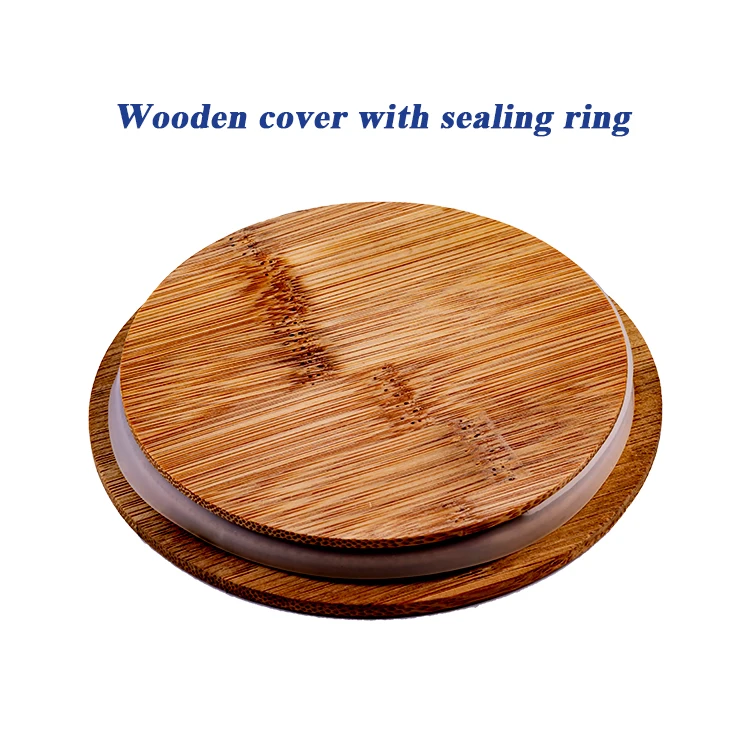 Storage Tank Circular Sealed Tank Factory Direct Sales Kitchen Food Glass Transparent with Bamboo and Wood Cover Cylinder Modern