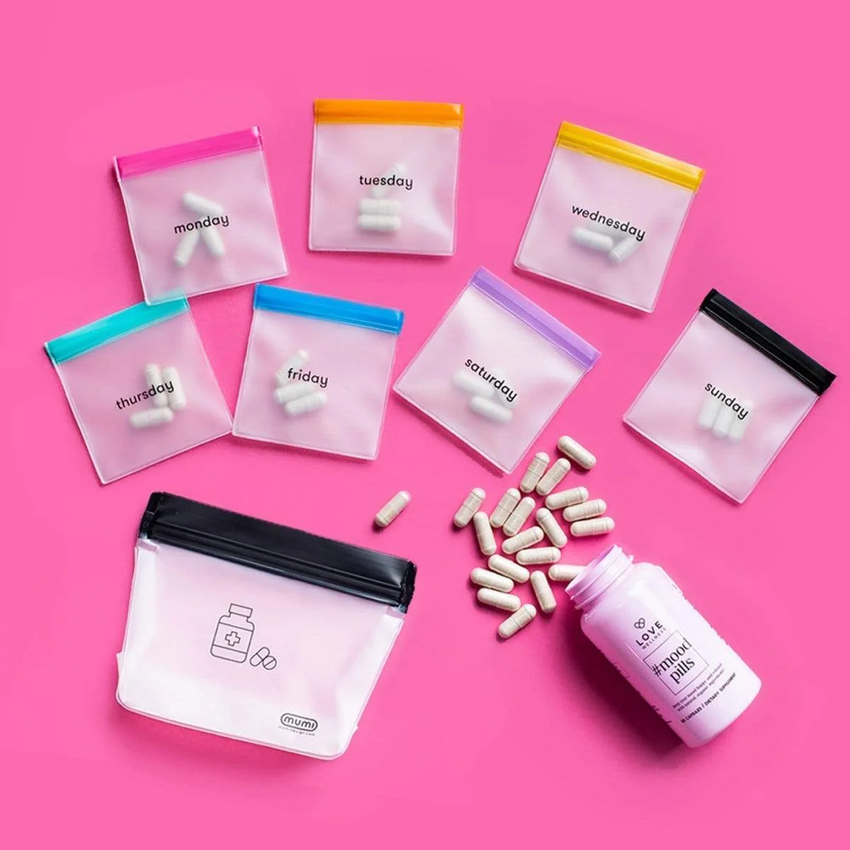 
3.5*3.25 inch easy open close travel medicine health plan color-coded Reusable Zippered Pill Pouch Bags 