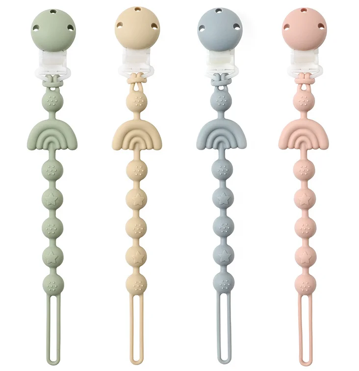 Детские товары клипса для соски из бука чтобы успокоить ребенка мультяшная маленькая Радужная форма силиконовая цепочка бусин пустышки