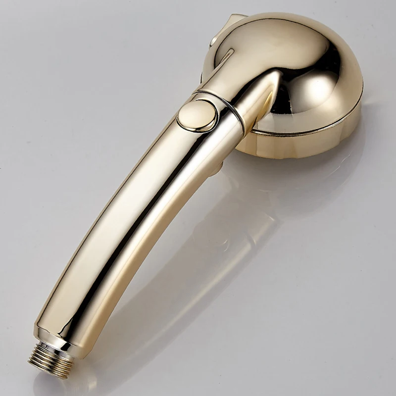 Luxury Golden Three Functions Water Saving Massage Handheld High Pressure Shower Head with Water Stop Button