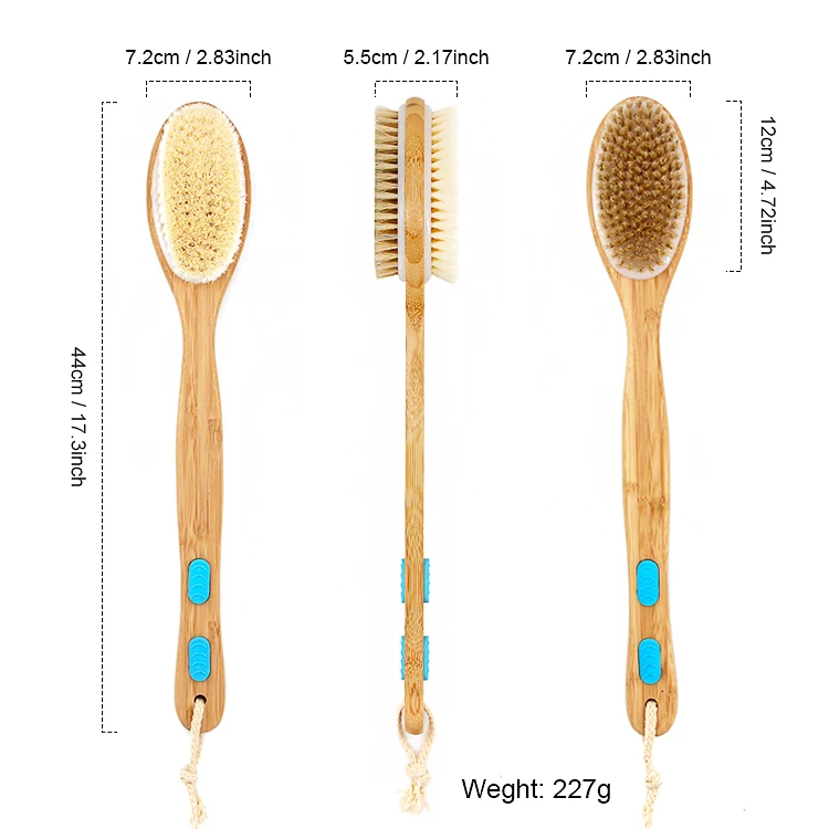 Private Label Wooden Bath Exfoliating Brush for Body Scalp Massage Long Handle Soft Hair Bath Brush
