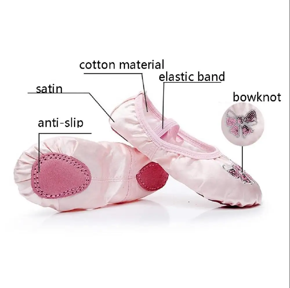 
Wholesale Kids Women Flats Dance Slippers Shoes Satin Canvas Girls Shoes for Ballet 1 Pairs Satin Upper Standard Cotton Fabric 