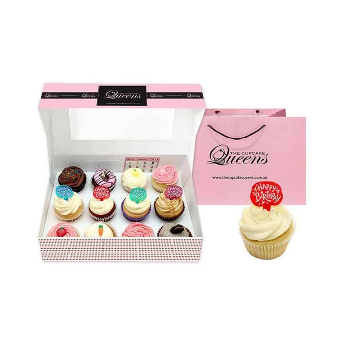 China Wholesale Custom Logo Printed Cardboard Paper Food Packaging Cup Cake Cupcake Box For Cupcake With Clear Plastic Window