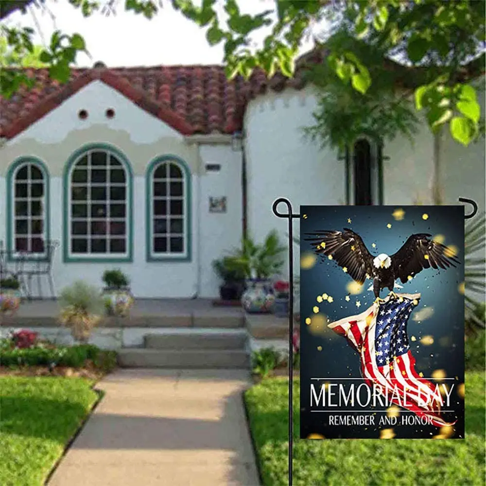 
North American Bald Eagle with Flag Garden Yard Flag Banner House Home Decor 12 x 18 inch Patriotic America USA Decor 