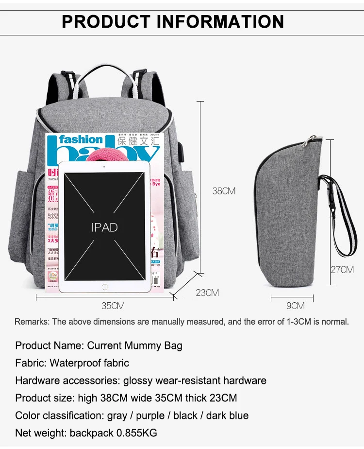 Large oxford unisex gray paalera mochila maternity bag set stroller waterproof USB maternidade baby diaper backpack