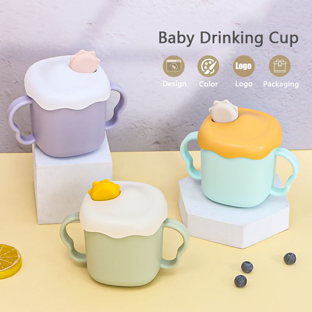 New Sublimation Baby Drinking Cup Kids Toddlers Feeding Products Silicone PP Water Milk Training Sippy Cups With Lids And Straws